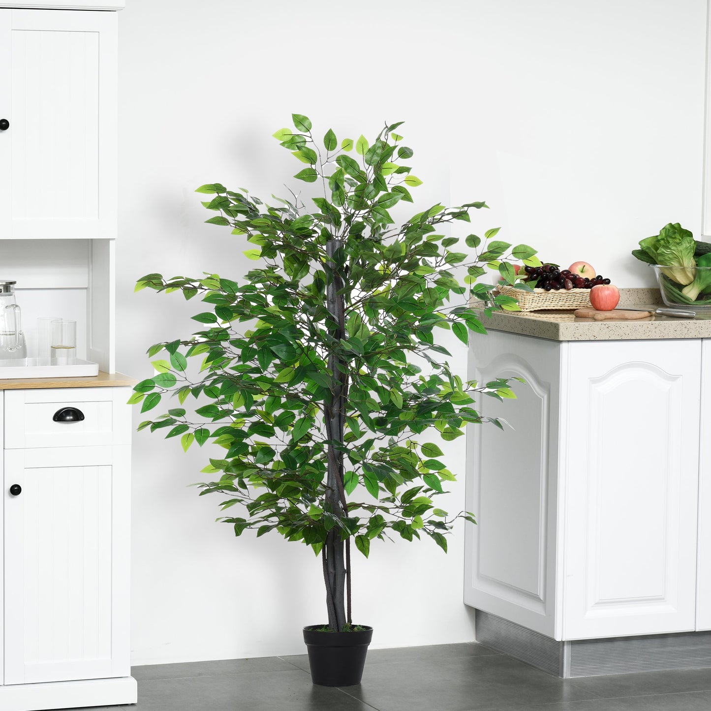 Outsunny Artificial Banyan Decorative Plant with Pot, Fake Tree for Indoor Outdoor