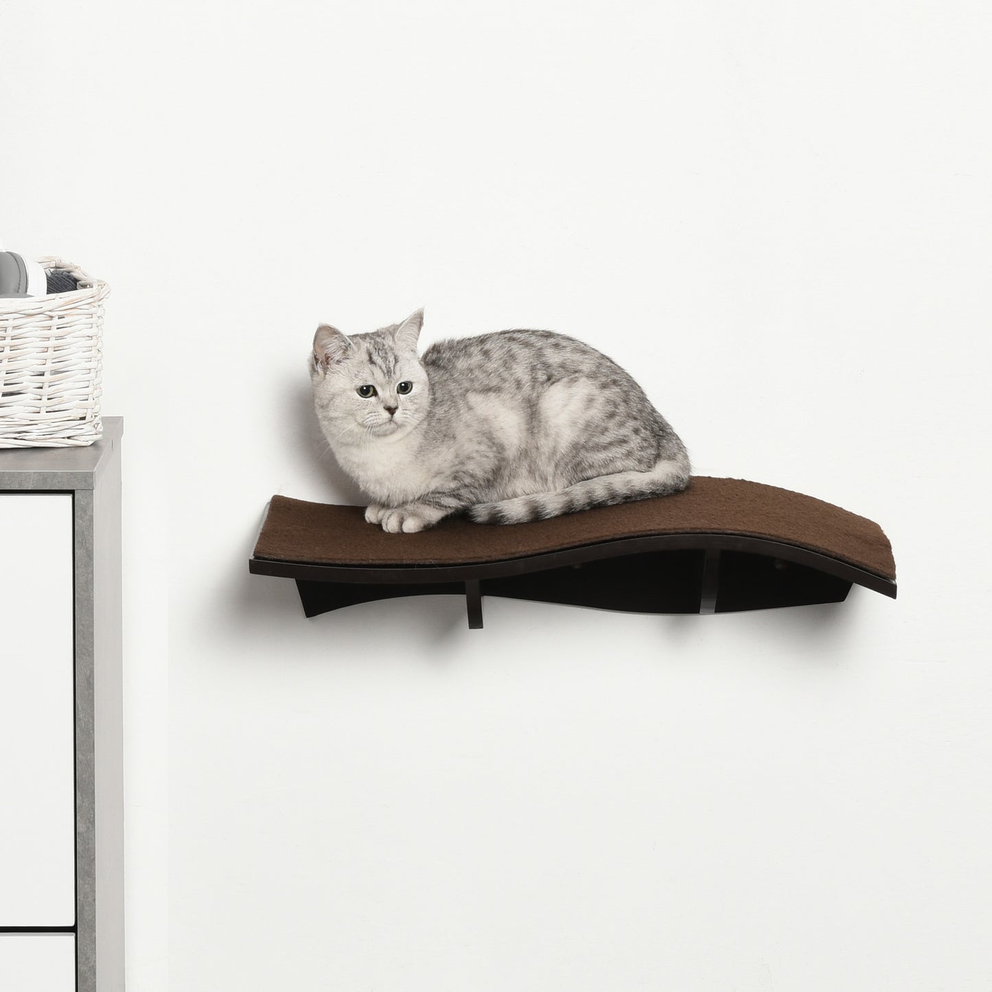 PawHut Wall Mounted Cat Shelf Perch Kitten Bed w/ Removable Carpet Accessories