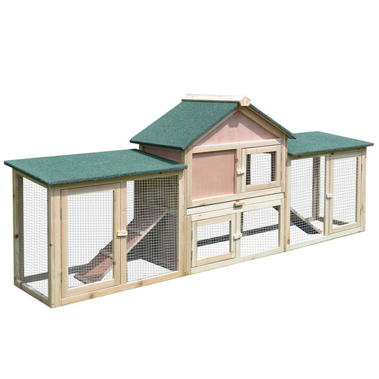 PawHut Rabbit Hutch, 210Lx45.5Wx84.5H cm, Fir Wood-Natural Wood Colour