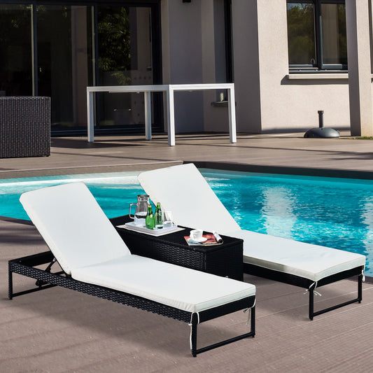 Outsunny PE Rattan 2-Seat Outdoor Garden Sun Lounger Set w/ Table Black