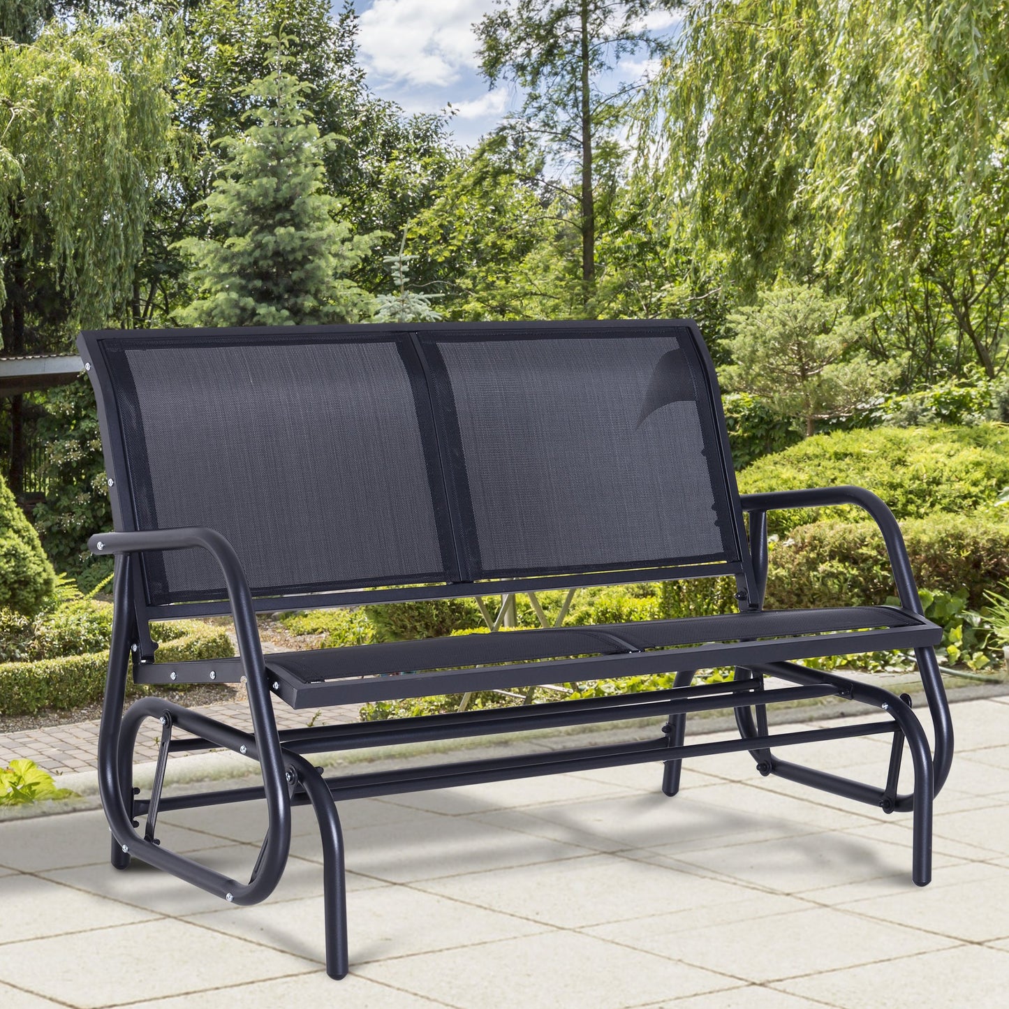 Outsunny Swing Chair Outdoor Textilene Swing Bench Double Seat-Black