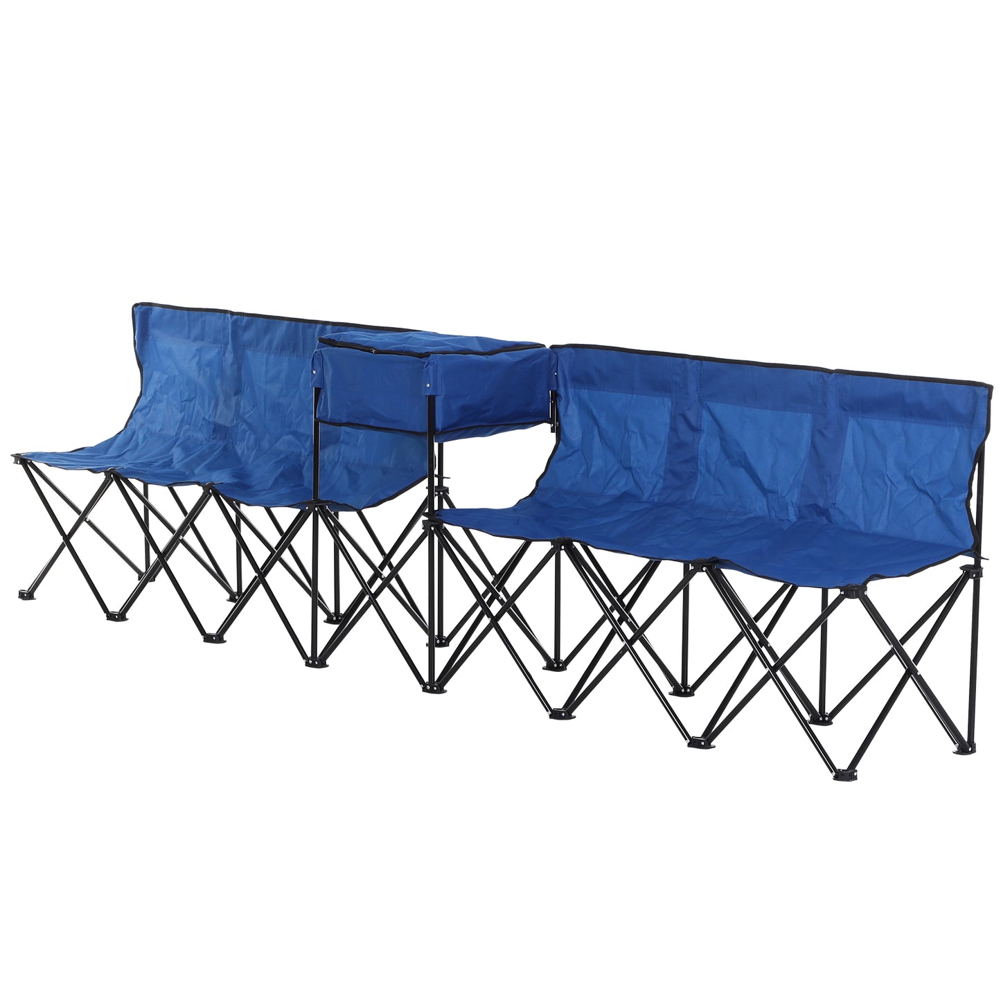 Outsunny 6-Seater Folding Steel Camping Bench w/ Cooler Bag Blue