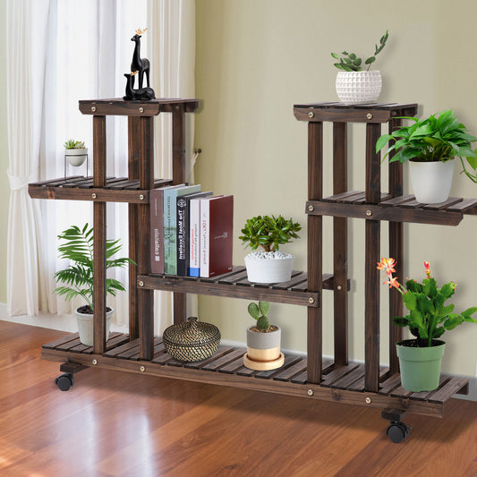 Outsunny Movable 4-Tier  Garden Holder Display Shelf Indoor Outdoor Flower Display Stand