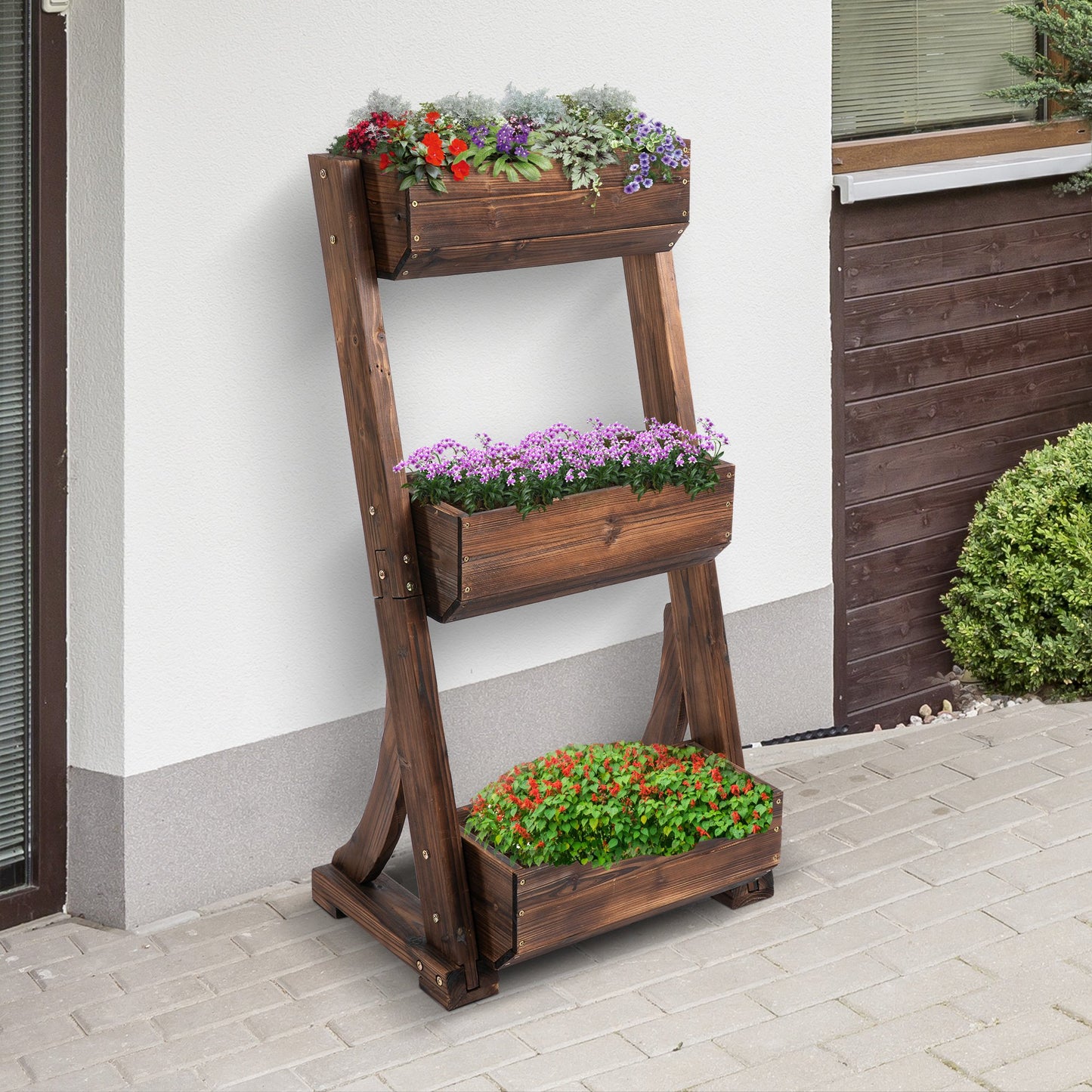 Outsunny 3-Tier Raised Garden Bed Freestanding Outdoor Vertical Wooden Flower Rack