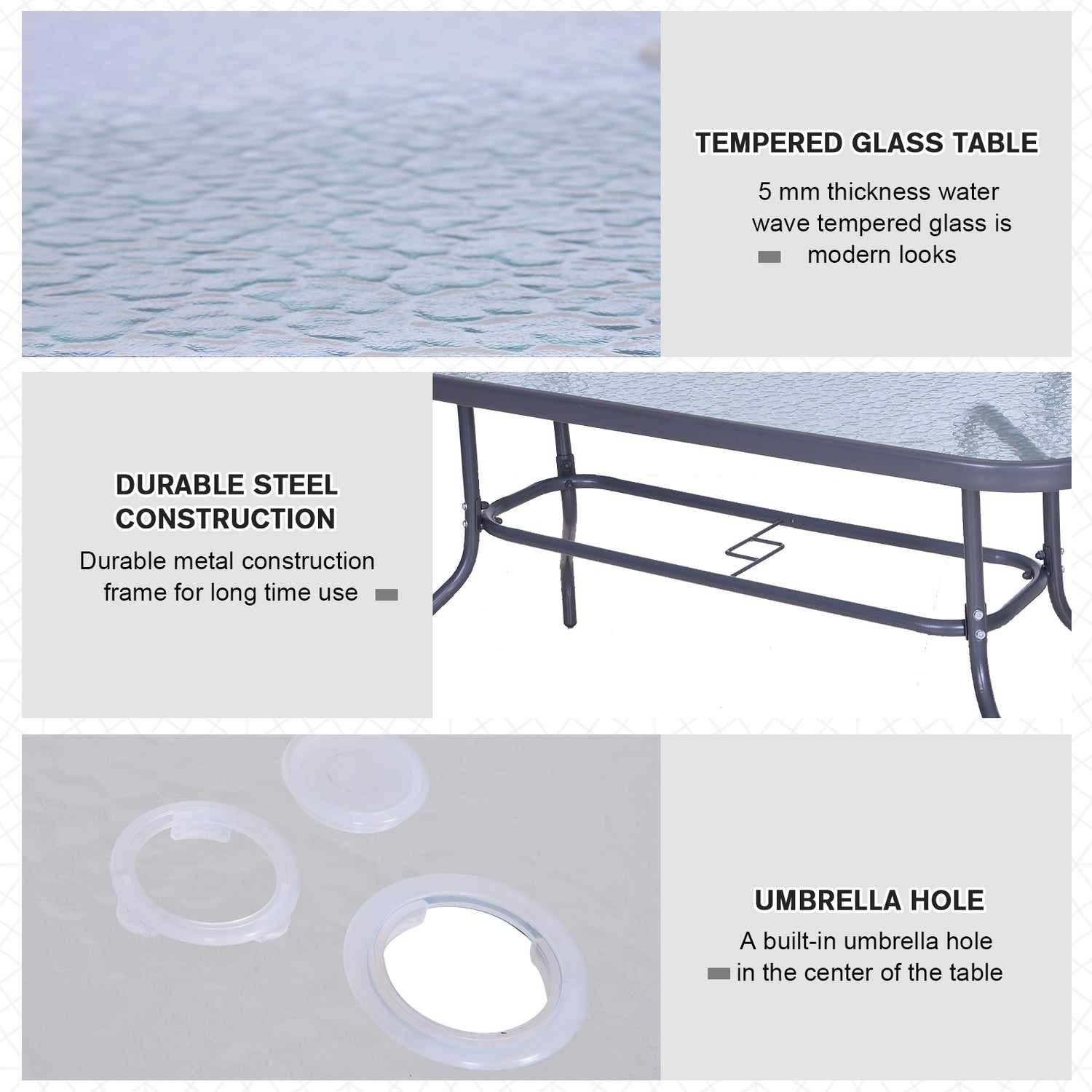 glass patio table with umbrella hole uk Outsunny Aquatex Glass Garden Table Curved Metal Frame Parasol Hole 4 – mhstar.co.uk