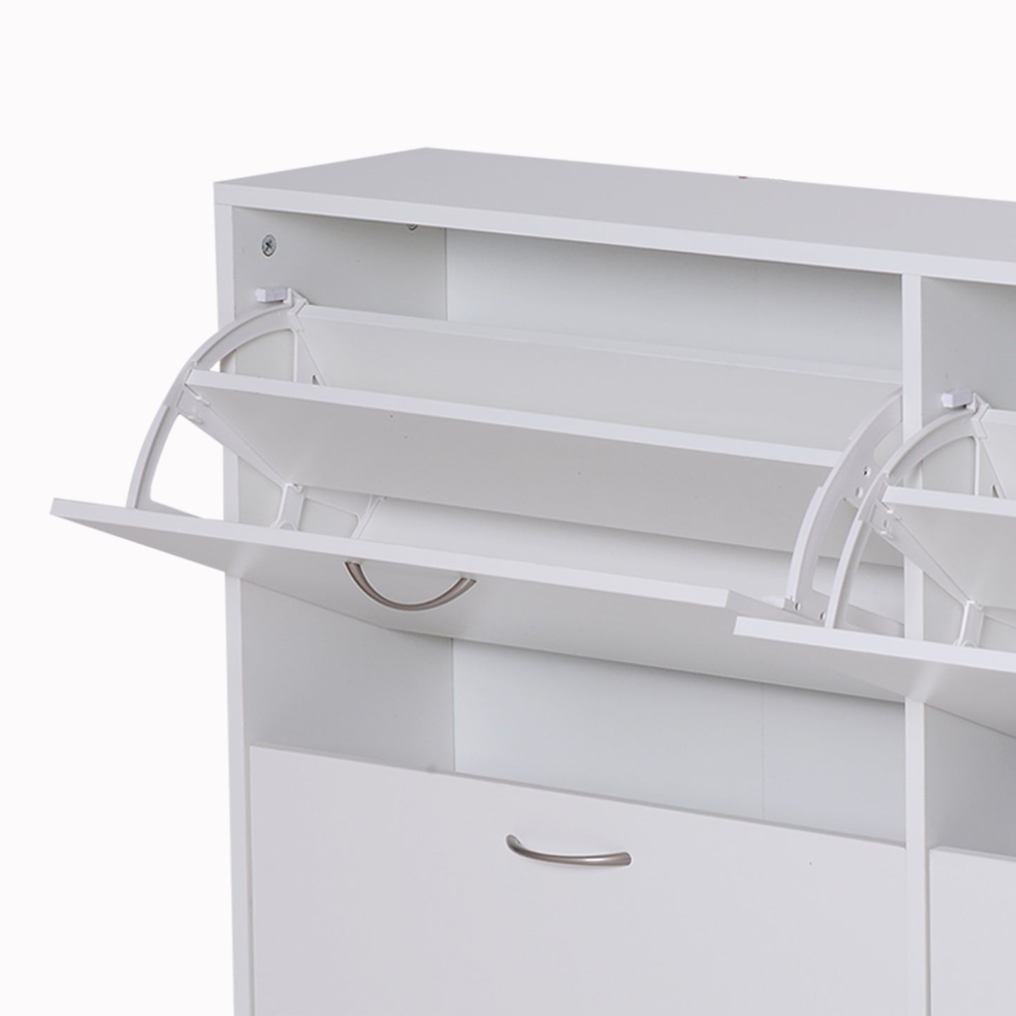 HOMCOM Modern 4 Drawer Shoe Cabinet Pull Down Shelf Storage Cabinet, 120Lx24Wx81H cm, Particle Board-White