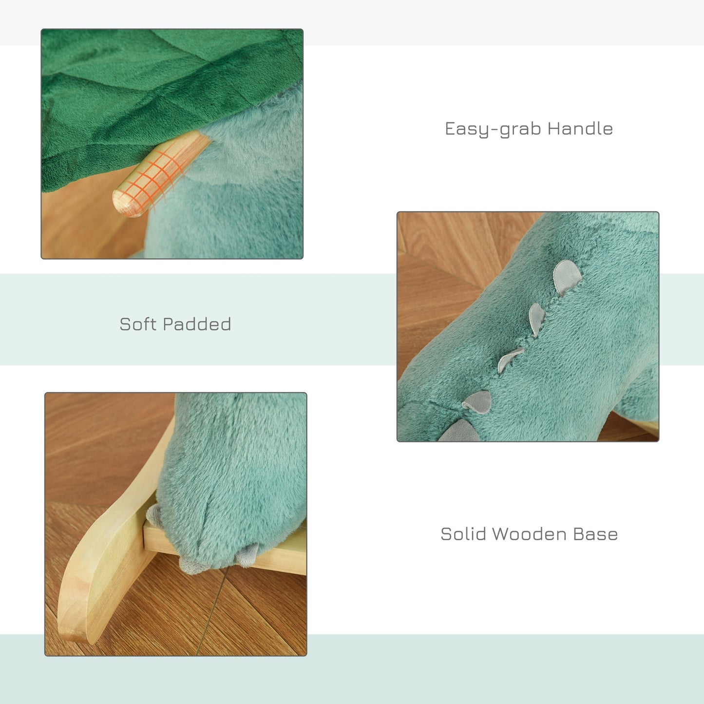 HOMCOM Kid Plush Ride-On Rocking Horse Triceratops-shaped Toy Rocker Realistic Sound