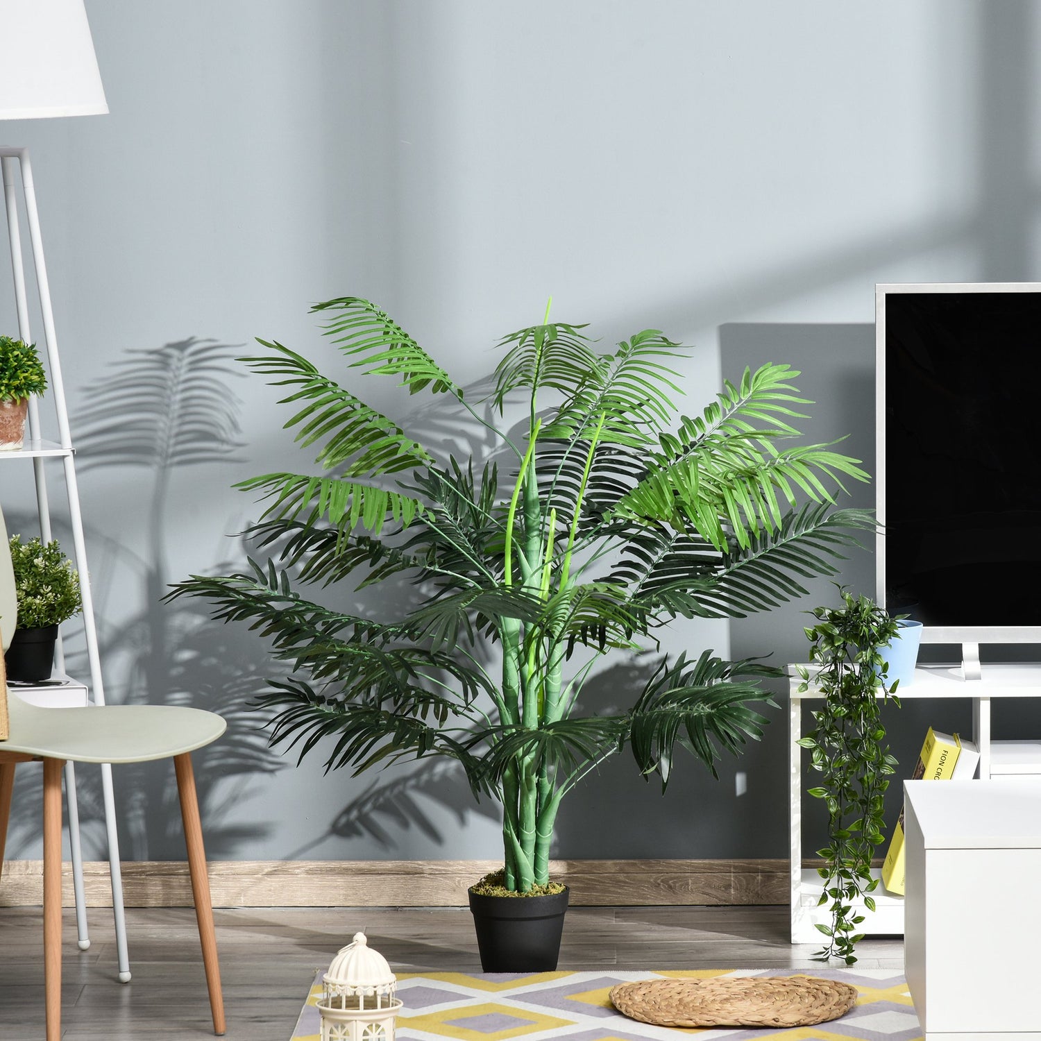 artificial palm plants uk Outsunny 125cm/4FT Artificial Palm Plant Decorative Tree with 18 Leave – mhstar.co.uk