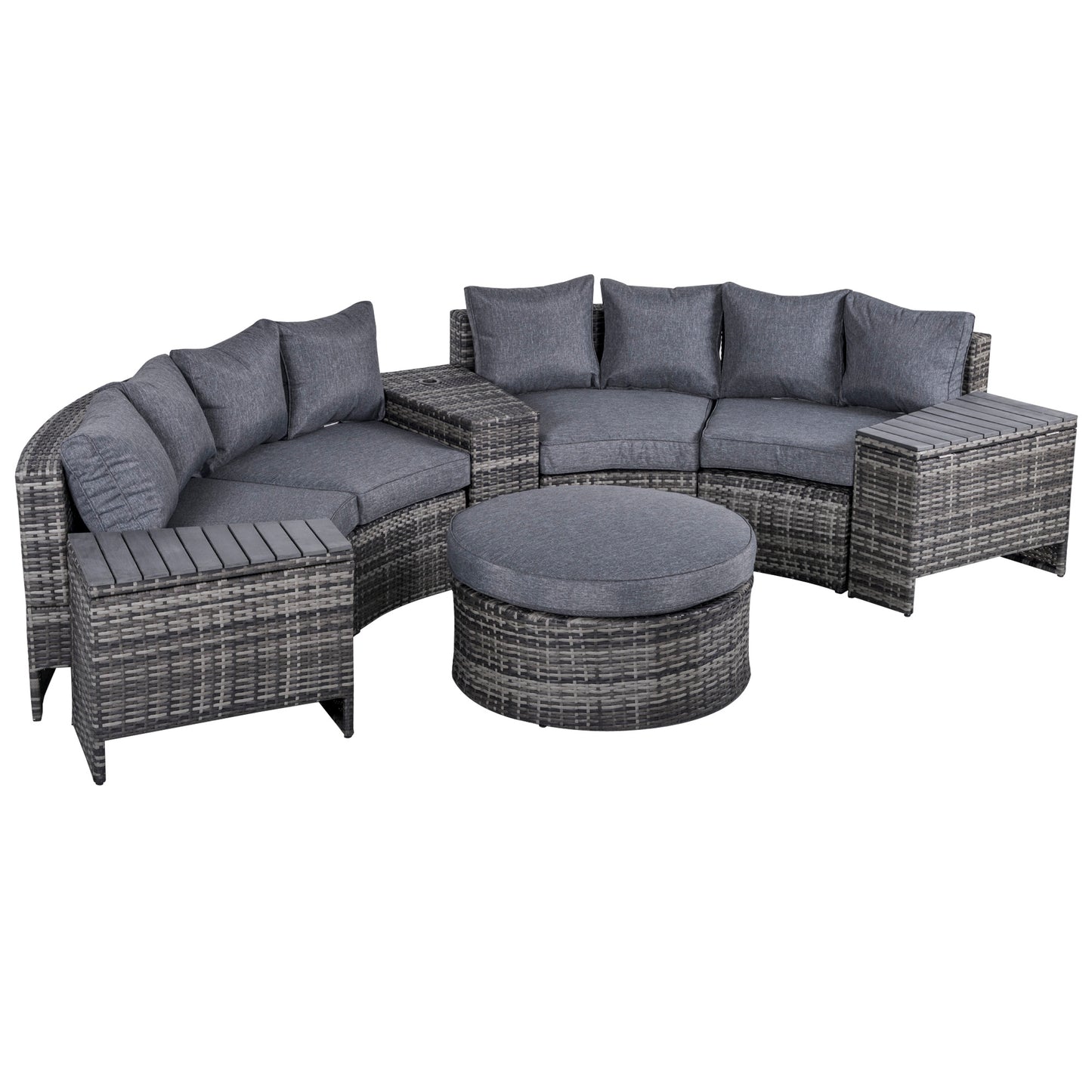 Outsunny Outdoor Rattan Conversation 8 PCs Furniture Sofa Set w/ Side Table & Cushioned