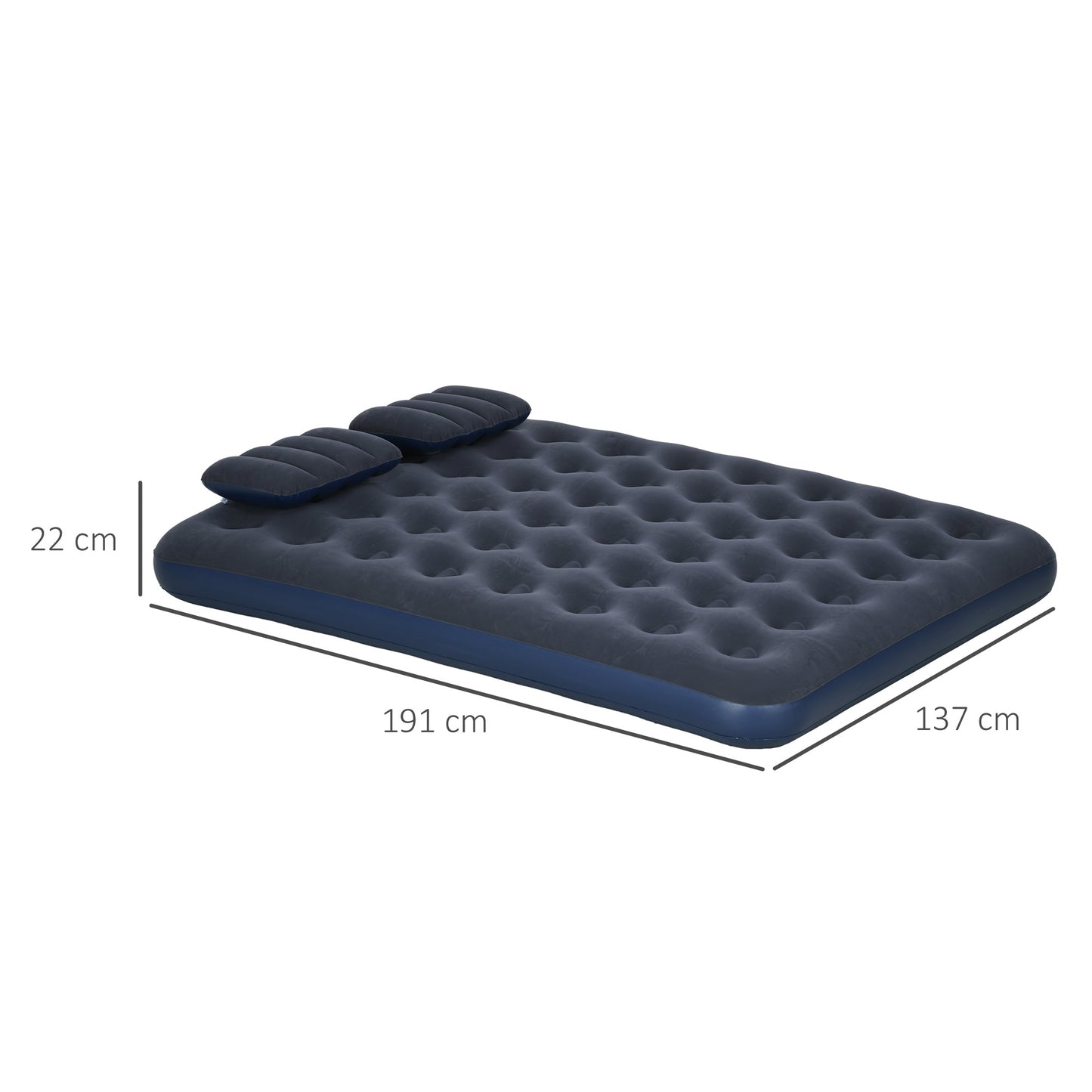 Outsunny Inflatable Double Air Bed, with Hand Pump - Blue