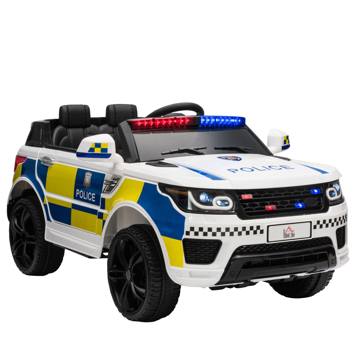 HOMCOM 12V Kid Electric Ride On Police Car w/ Remote Siren Light Bluetooth 3-6 Years