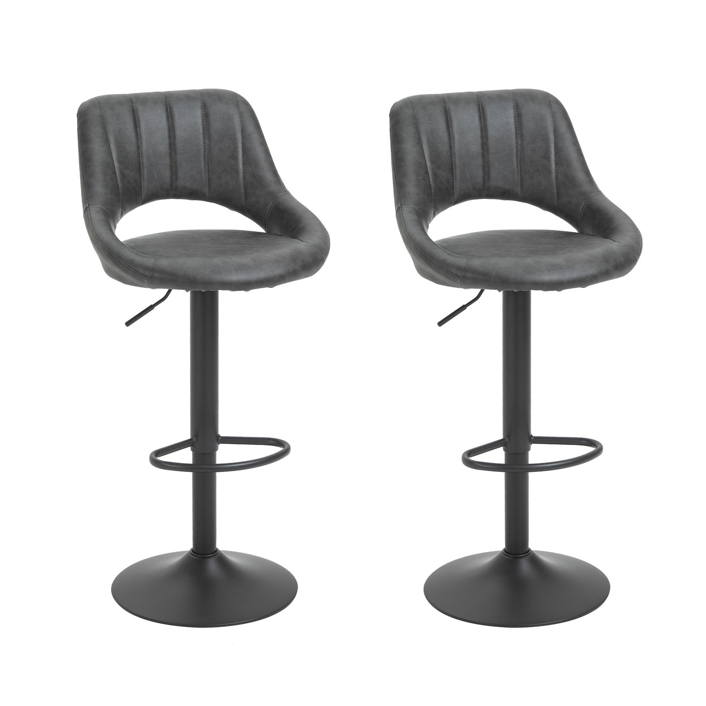 HOMCOM Barstools Set of 2 Adjustable Swivel Height PU Leather Counter Chairs Footrest