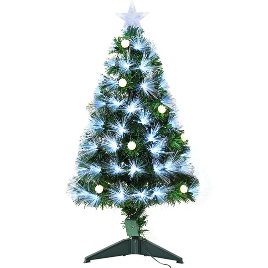 HOMCOM 3ft White Light Artificial Christmas Tree w/ 90 LEDs Star Topper Tri-Base