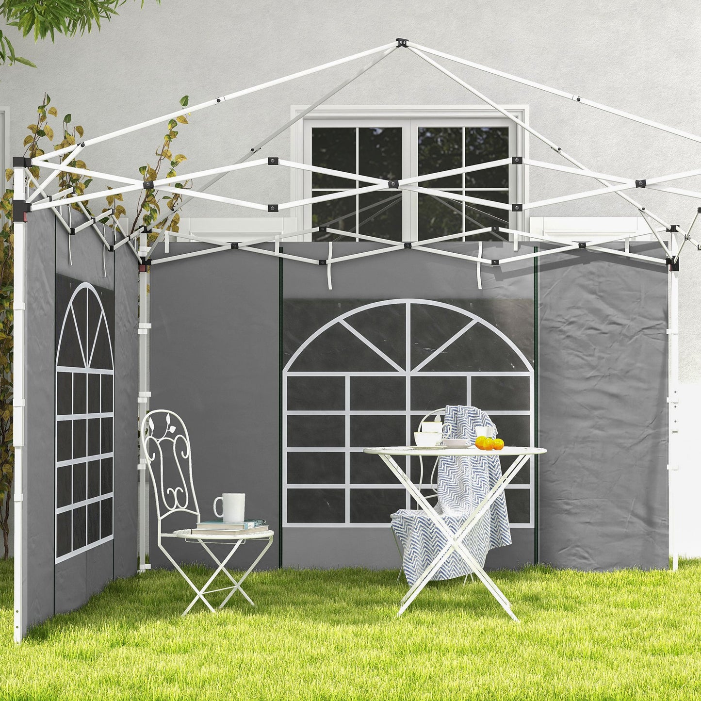 Outsunny Gazebo Side Panels 2 Pack Sides Replacement for 3x3(m) or 3x6m Pop Up Gazebo with Windows and Doors Light Grey