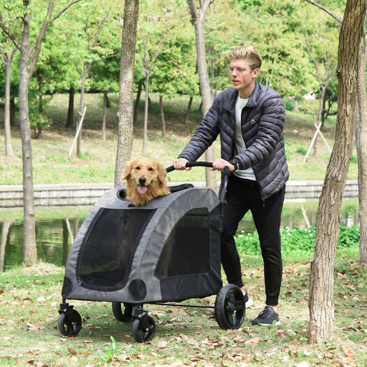 PawHut Dogs 4-Wheel Mesh Window Travel Dog Trailer Pet Stroller - Medium