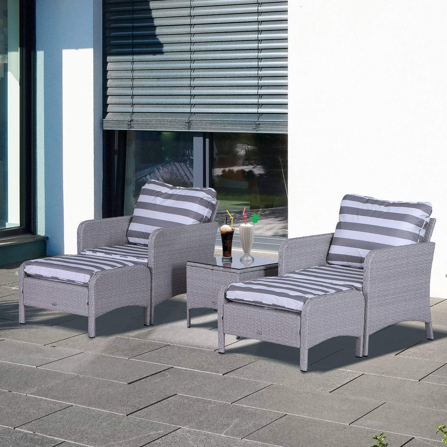 Outsunny 5-Piece PE Rattan Outdoor Garden Furniture Set Light Grey