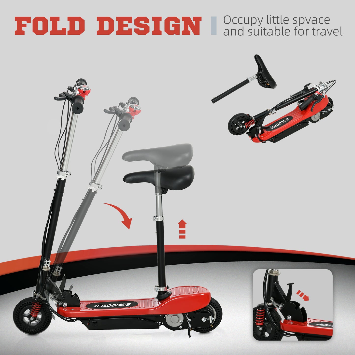 HOMCOM Steel Electric Scooter, Folding E-Scooter with Warning Bell, 15km/h Maximum Speed, for 4-14 Years Old, Red