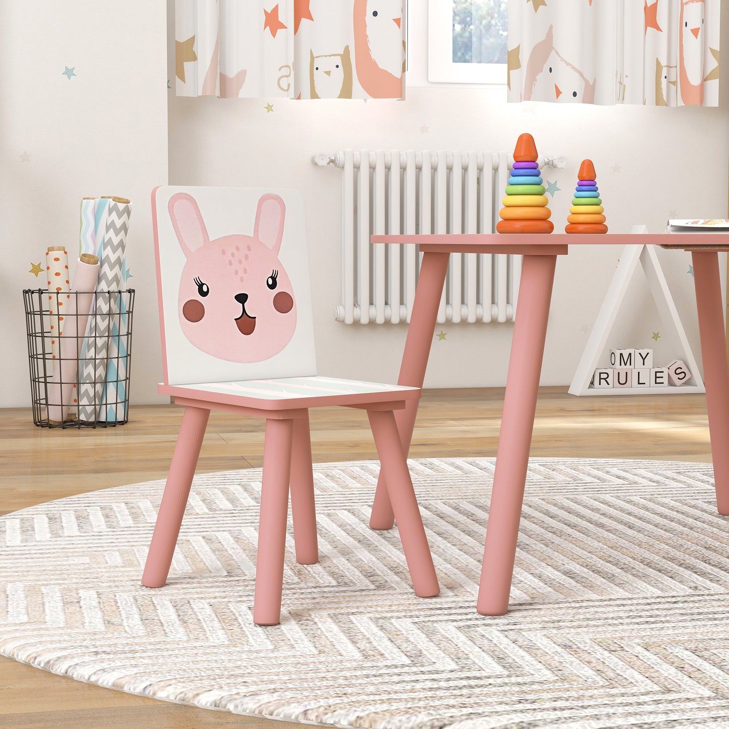 ZONEKIZ Kids and Table Chairs Children Desk with Two Chairs Toddler Furniture Set for Ages 36 Years Pink