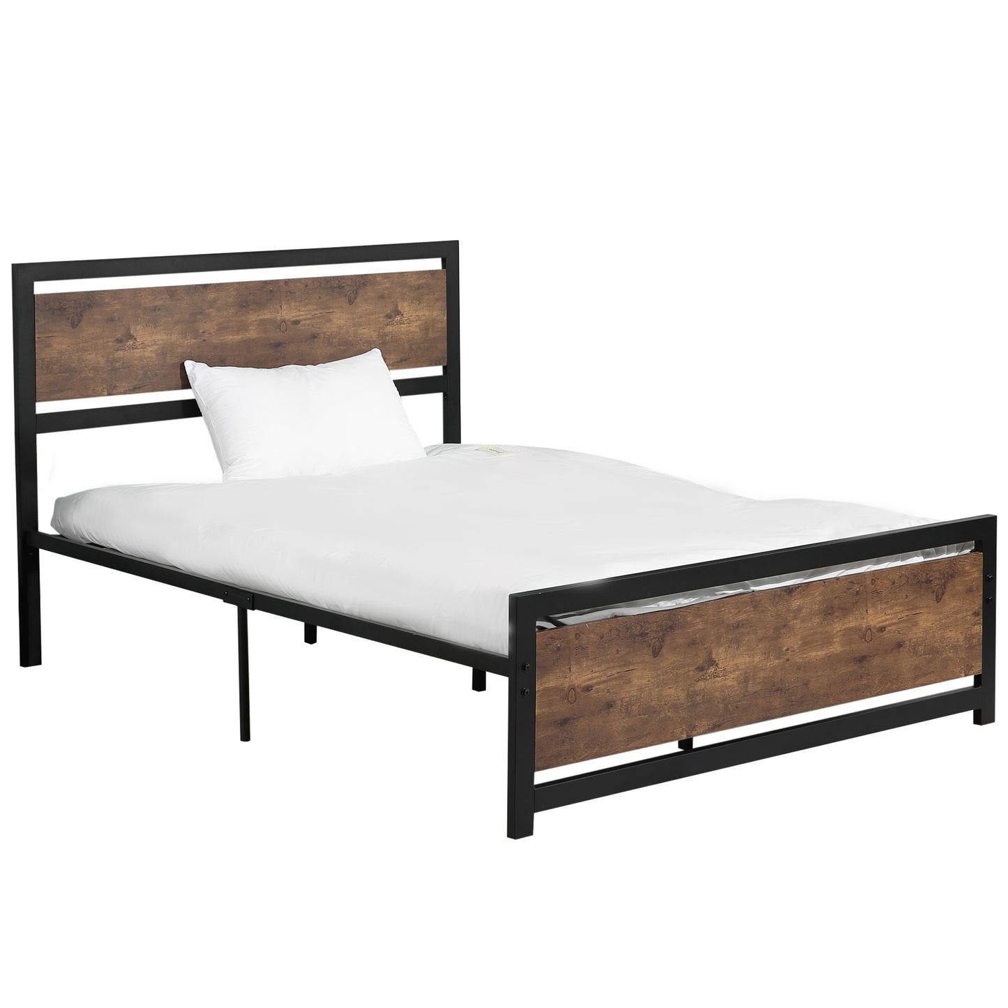 HOMCOM Full Bed Frame with Headboard & Footboard, Strong Slat Support Twin Size Metal Bed w/ Underbed Storage Space, No Box Spring Needed, 144x195x103cm Headboard, Needed