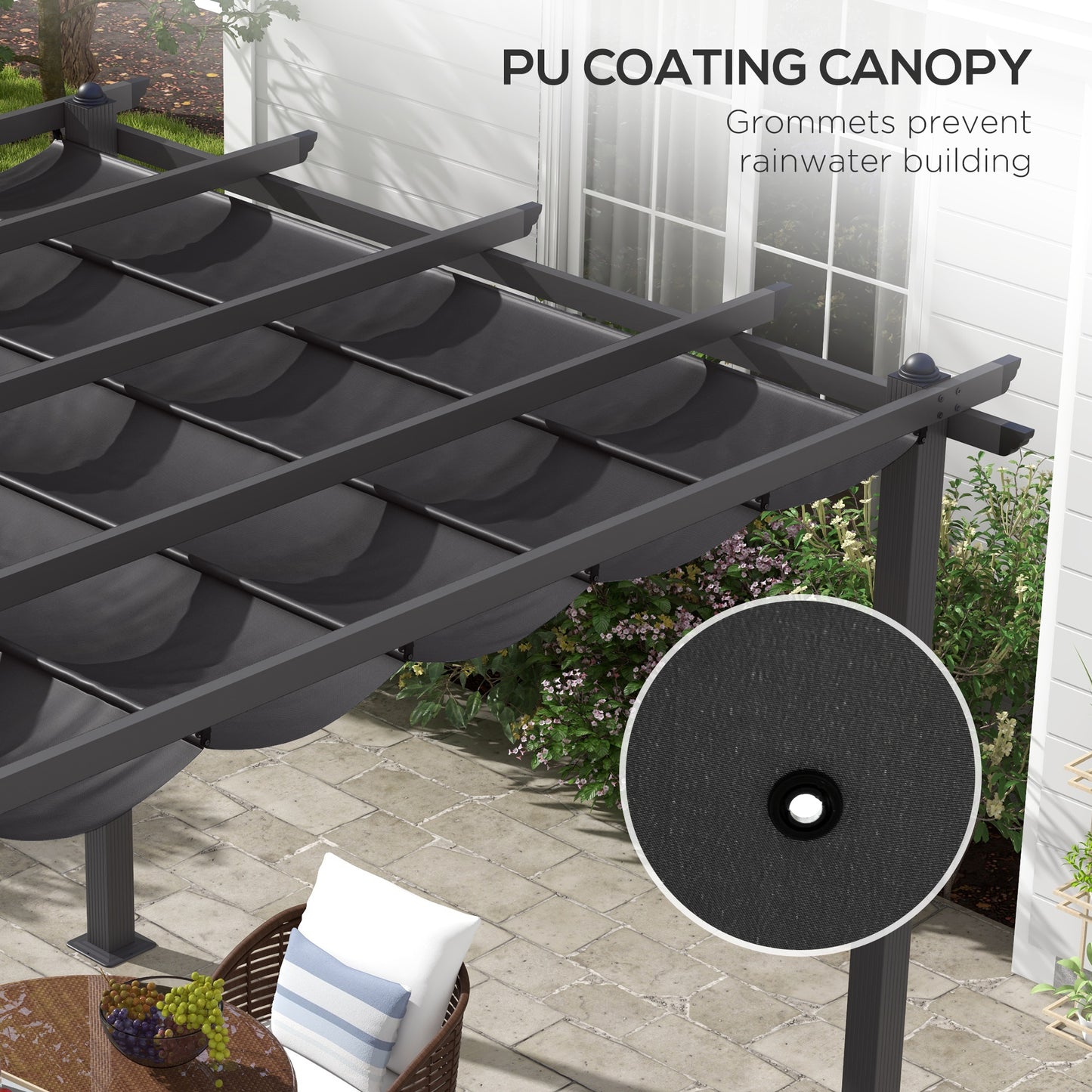 Outsunny 3 x 3(m) Aluminium Pergola, with Retractable Roof - Dark Grey