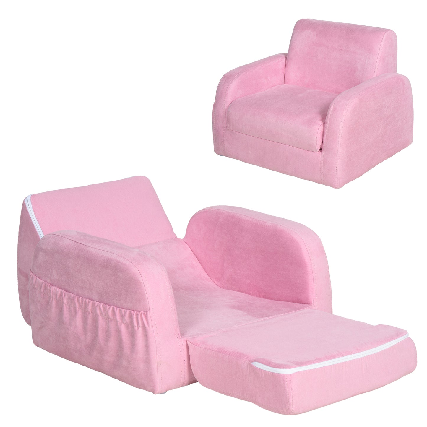 HOMCOM 2in1 Kids Armchair Toddler Sofa Bed with Wood Frame for Bedroom Playroom Pink