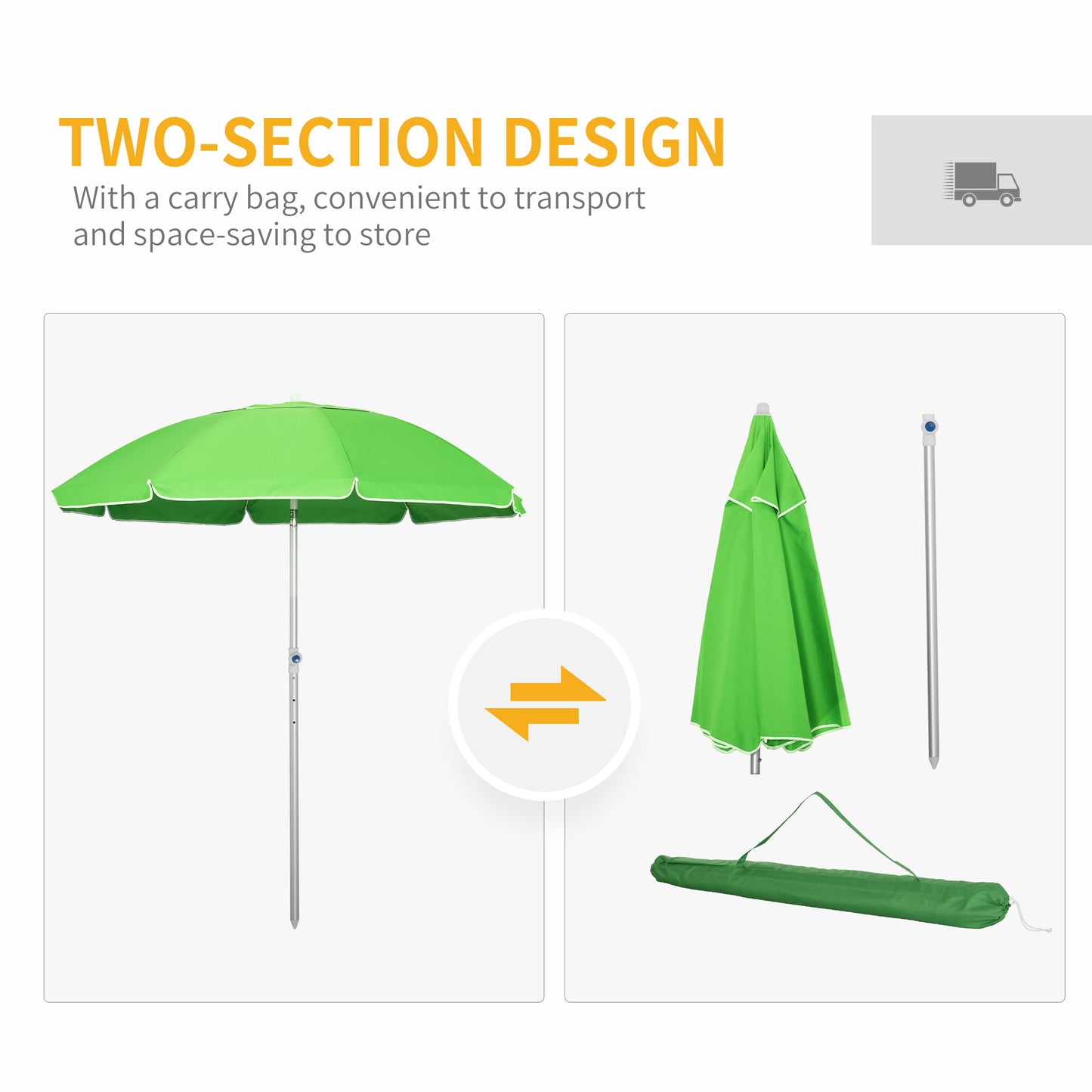 Outsunny Arc. 1.9m Beach Umbrella w/ Adjustable Angle Pointed Design Carry Bag Green