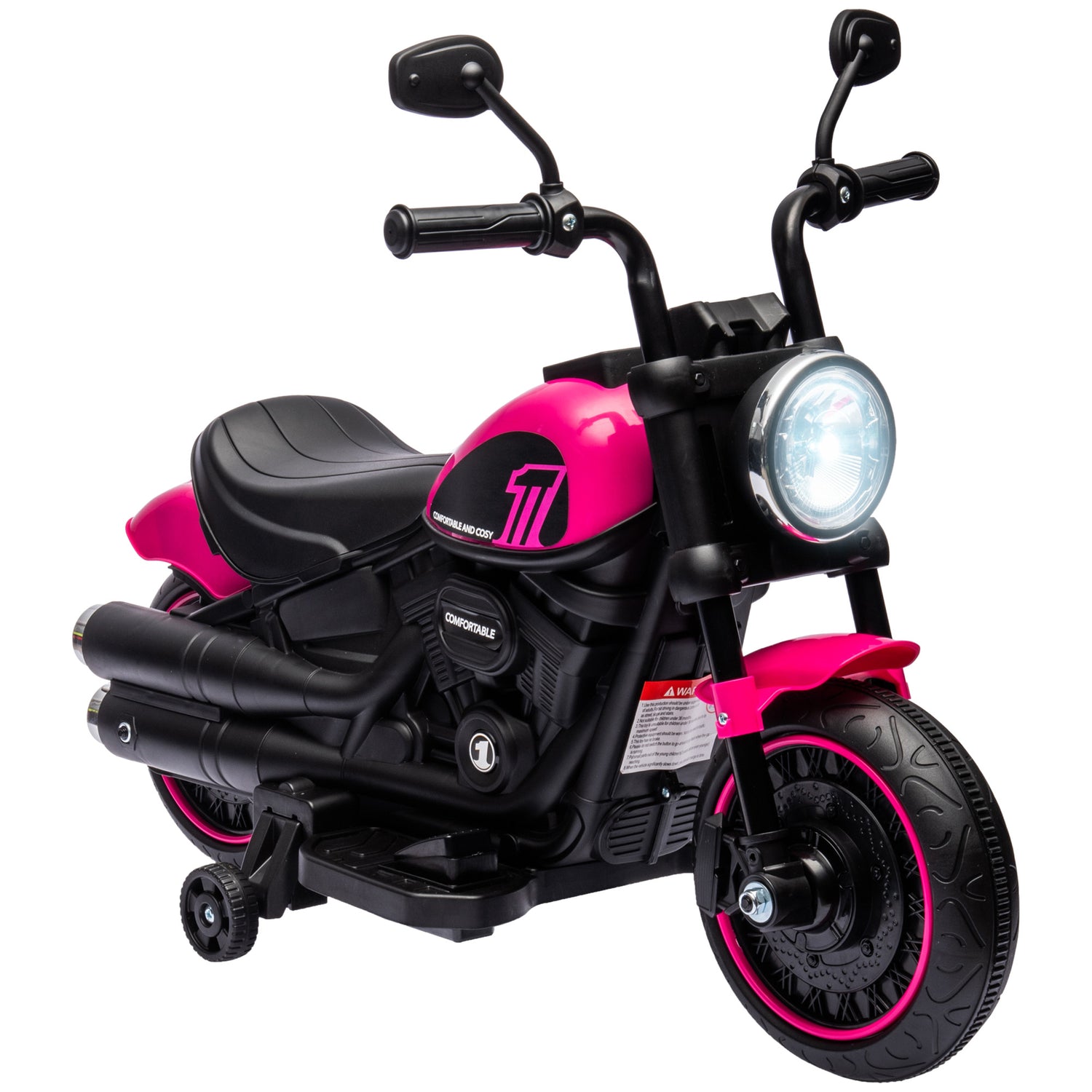 HOMCOM 6v Electric Motorbike with Training Wheels One Button