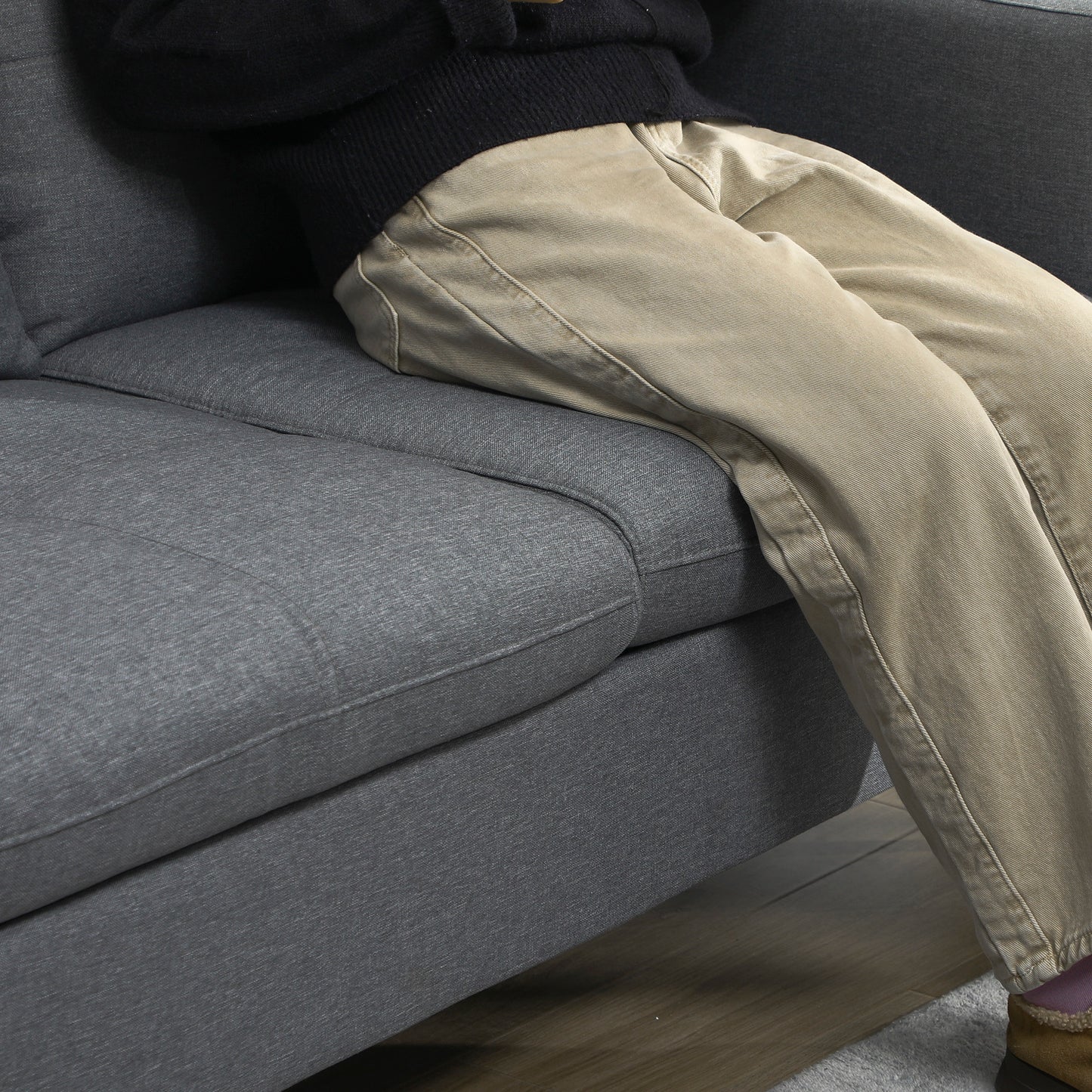 HOMCOM 133cm Loveseat Sofa, Modern Fabric Couch with Steel Legs, Upholstered 2 Seater Sofa for Living Room, Bedroom, Dark Grey