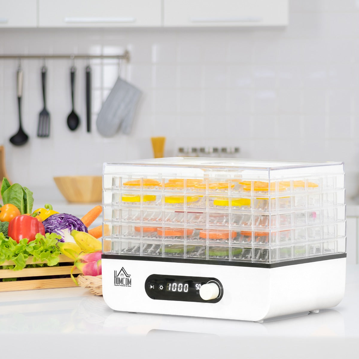 HOMCOM 5 Tray Food Dehydrator Fruit Dryer w/ Adjustable Temp Timer for Vegetables Meat