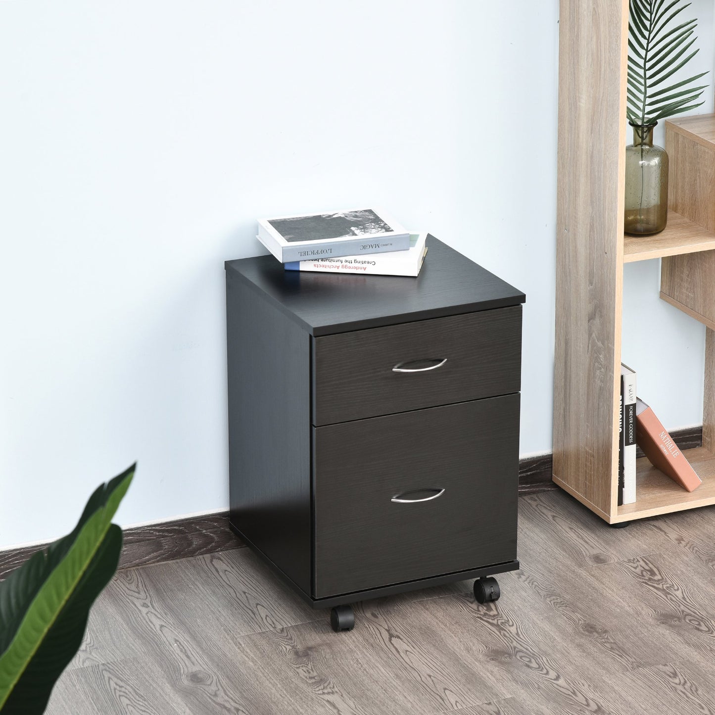 HOMCOM 2-Drawer Cabinet W/Wheels-Black