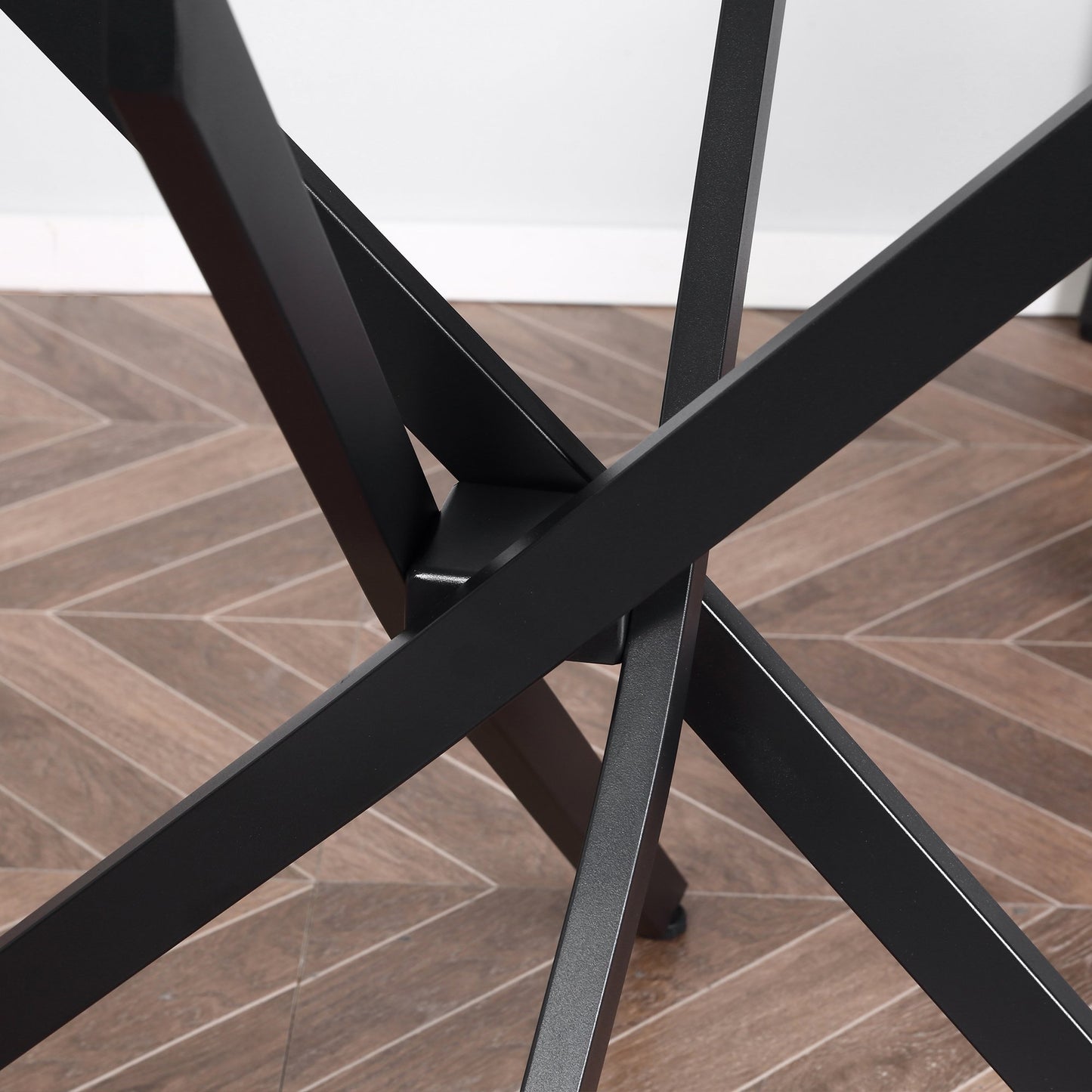 HOMCOM Round Side Table with Tempered Glass Top & Metal Legs Dining Living Room Black