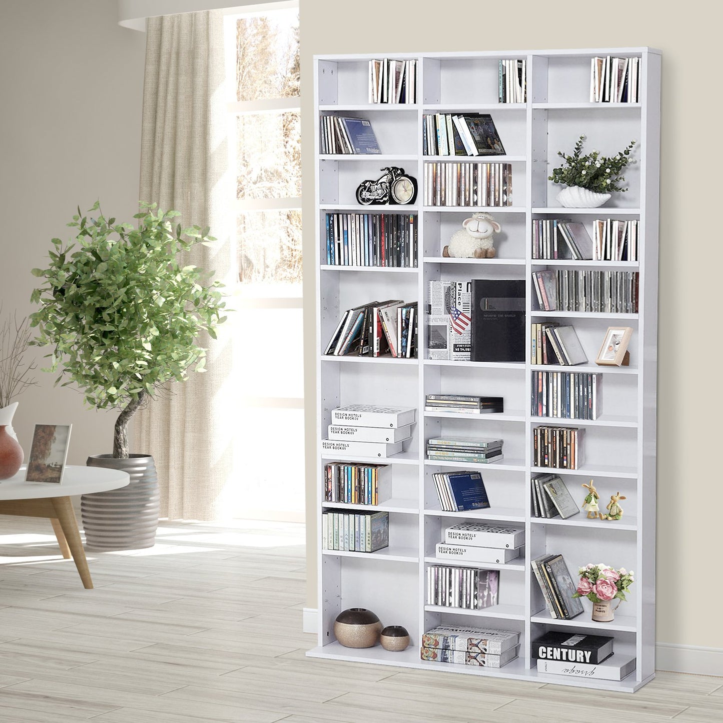 HOMCOM 195Hx102Wx23.5D cm Wooden Bookcase-White