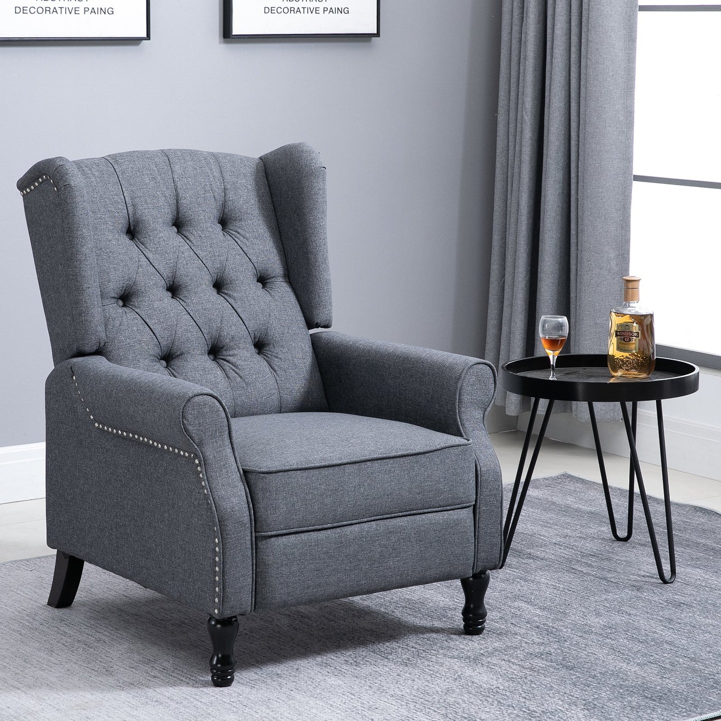 HOMCOM Reclining Wingback Armchair, with Footrest - Dark Grey