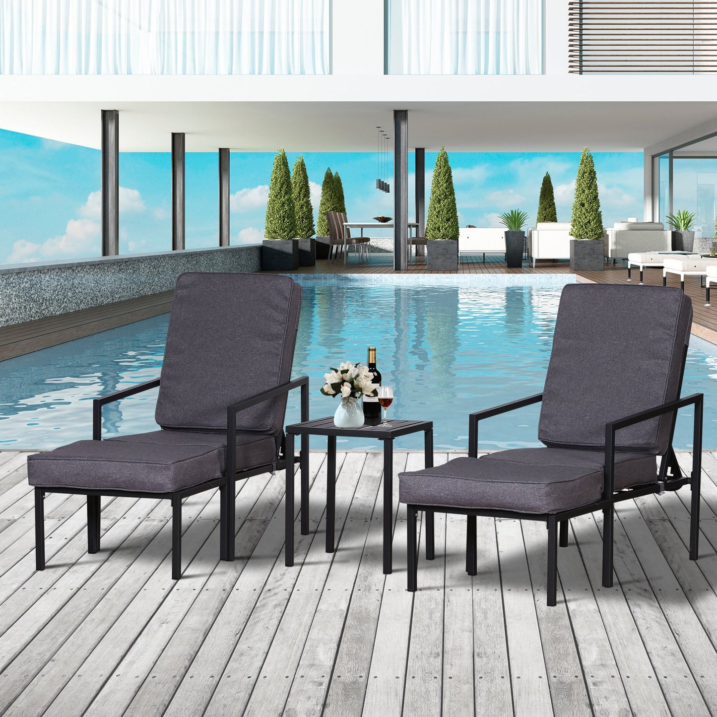 Outsunny 5-Piece Outdoor Garden Metal Patio Lounge Set w/ Cushions Black/Grey