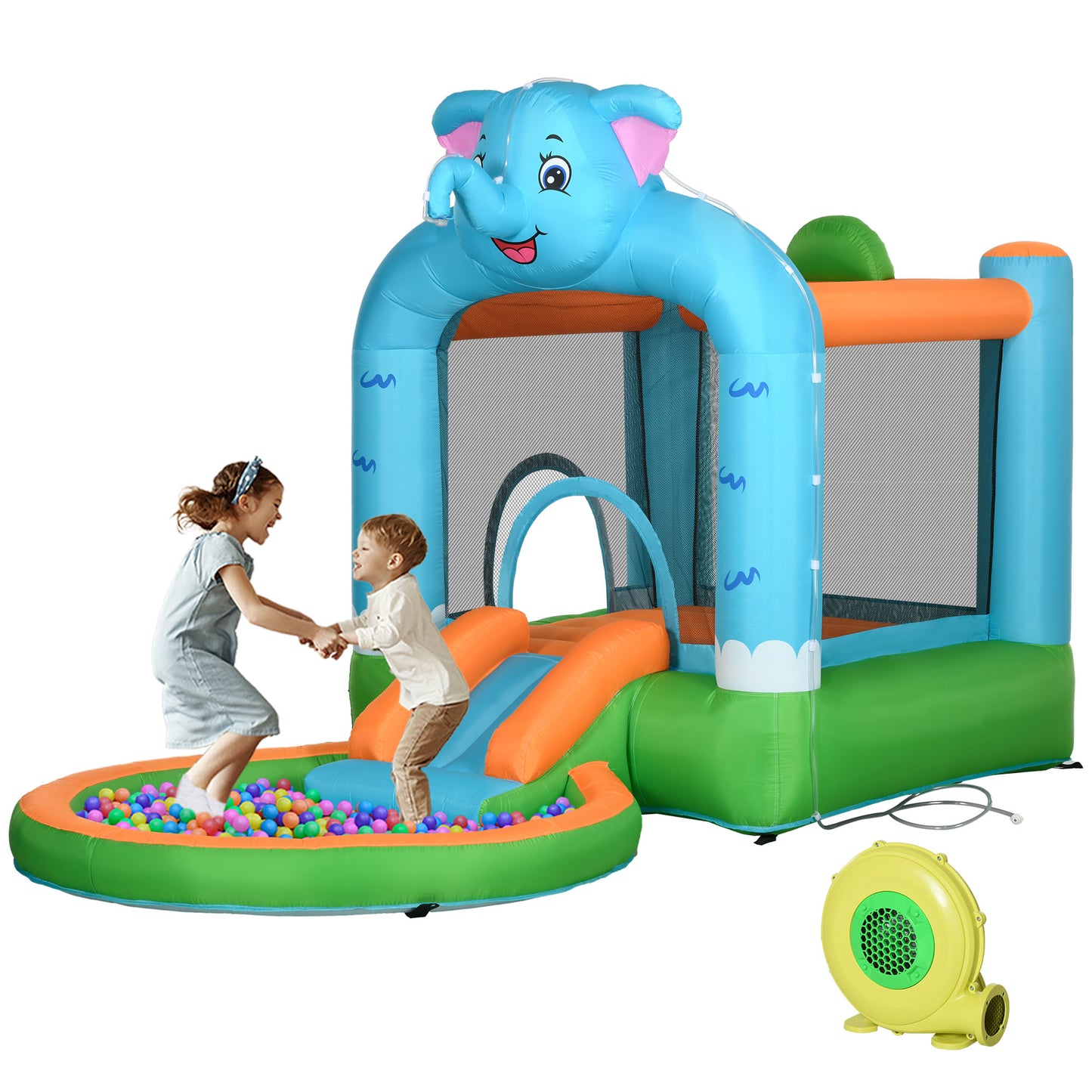 Outsunny 4 in 1 Elephant-Themed Inflatable Water Park, Kids Bouncy Castle, for Ages 3-8 Years - Multicoloured