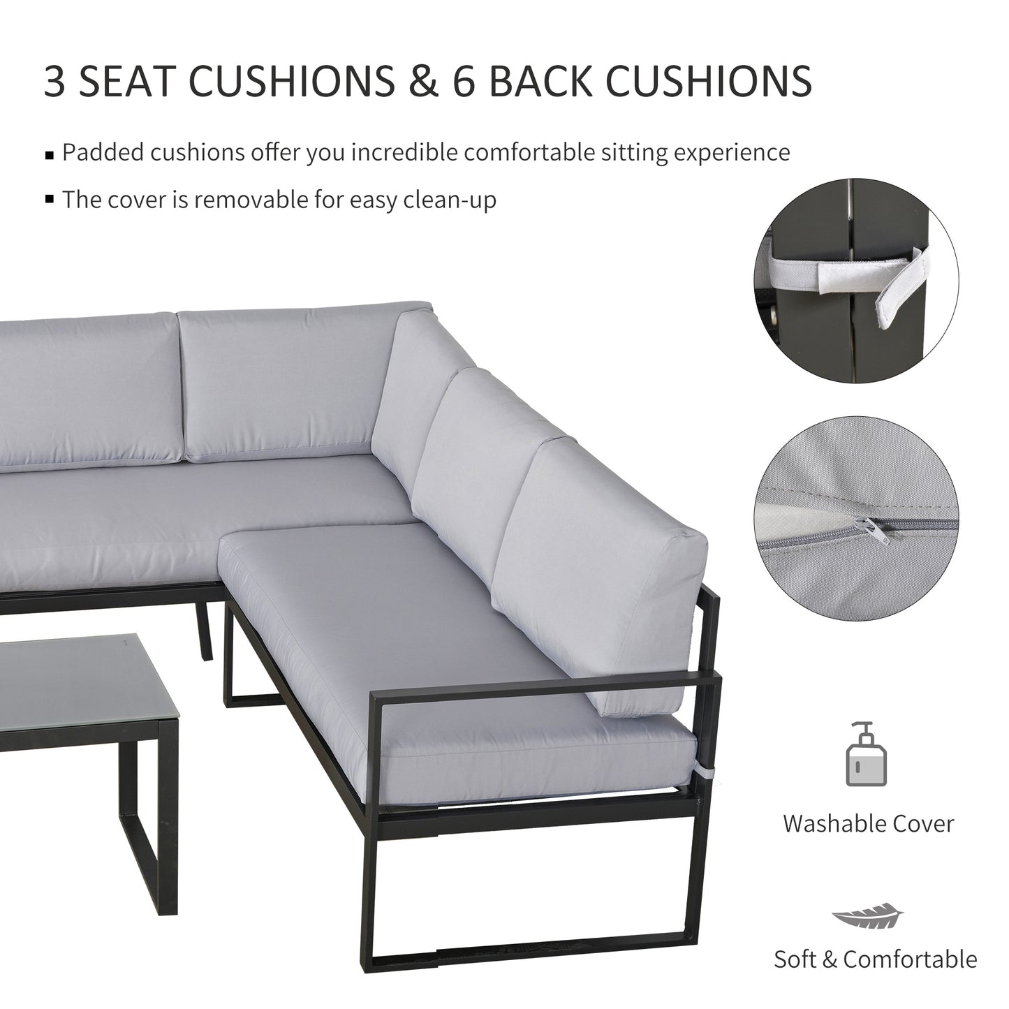 Outsunny 3 Pieces Garden Furniture Set Conversation Set w/ Loveseat 3 Seater Sofa Table