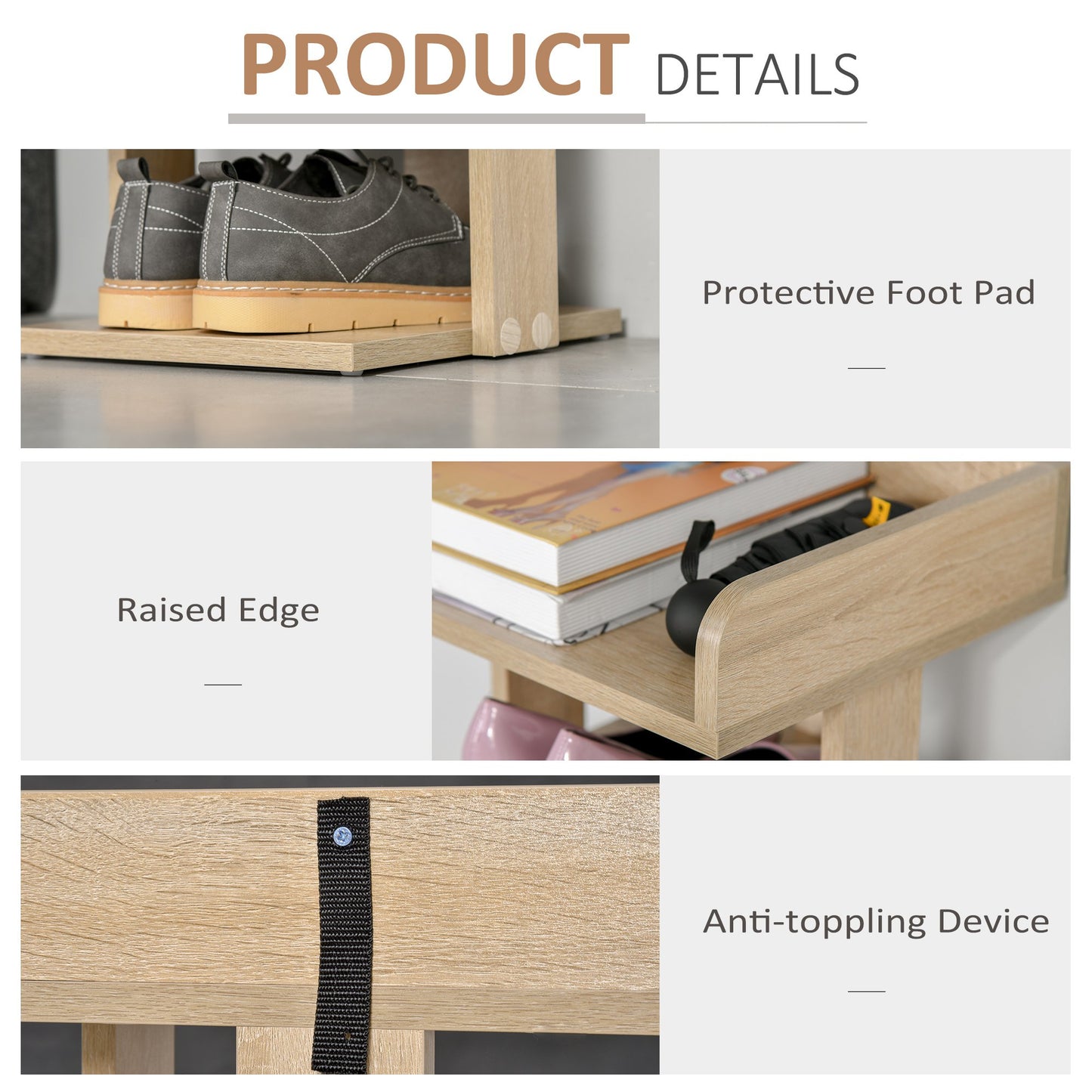 HOMCOM 7 Tier Shoe Rack Organizer Storage Shelf Wooden Display Cabinet for Entrance