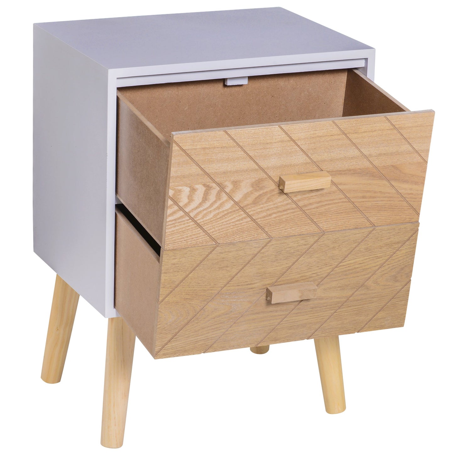 HOMCOM Nordic Style 2 Drawers Side Cabinet, 40Wx30Dx55.5H cm-White/Natural Wood Colour