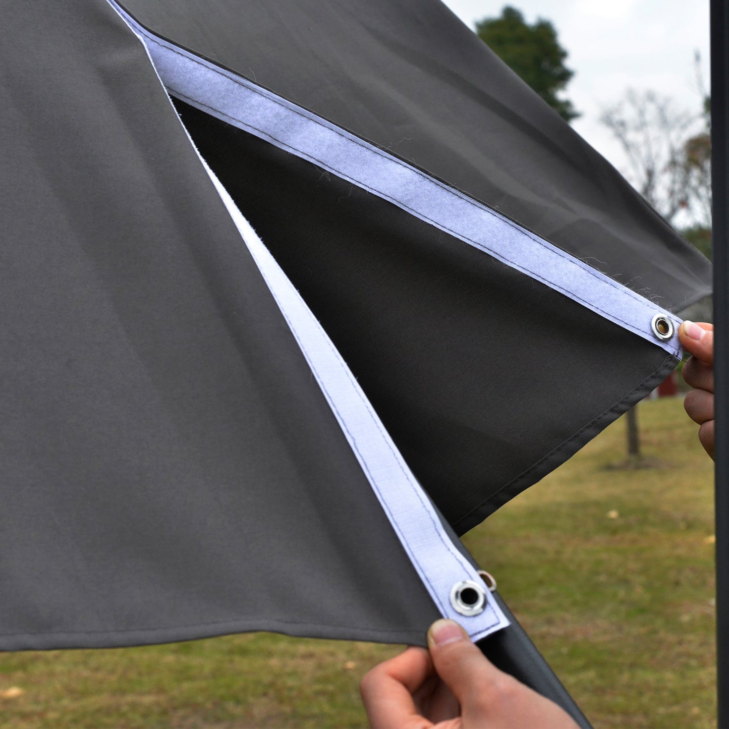 Outsunny 3(m) LED Cantilever Parasol Outdoor Sun Umbrella w/ Base Solar Lights Grey