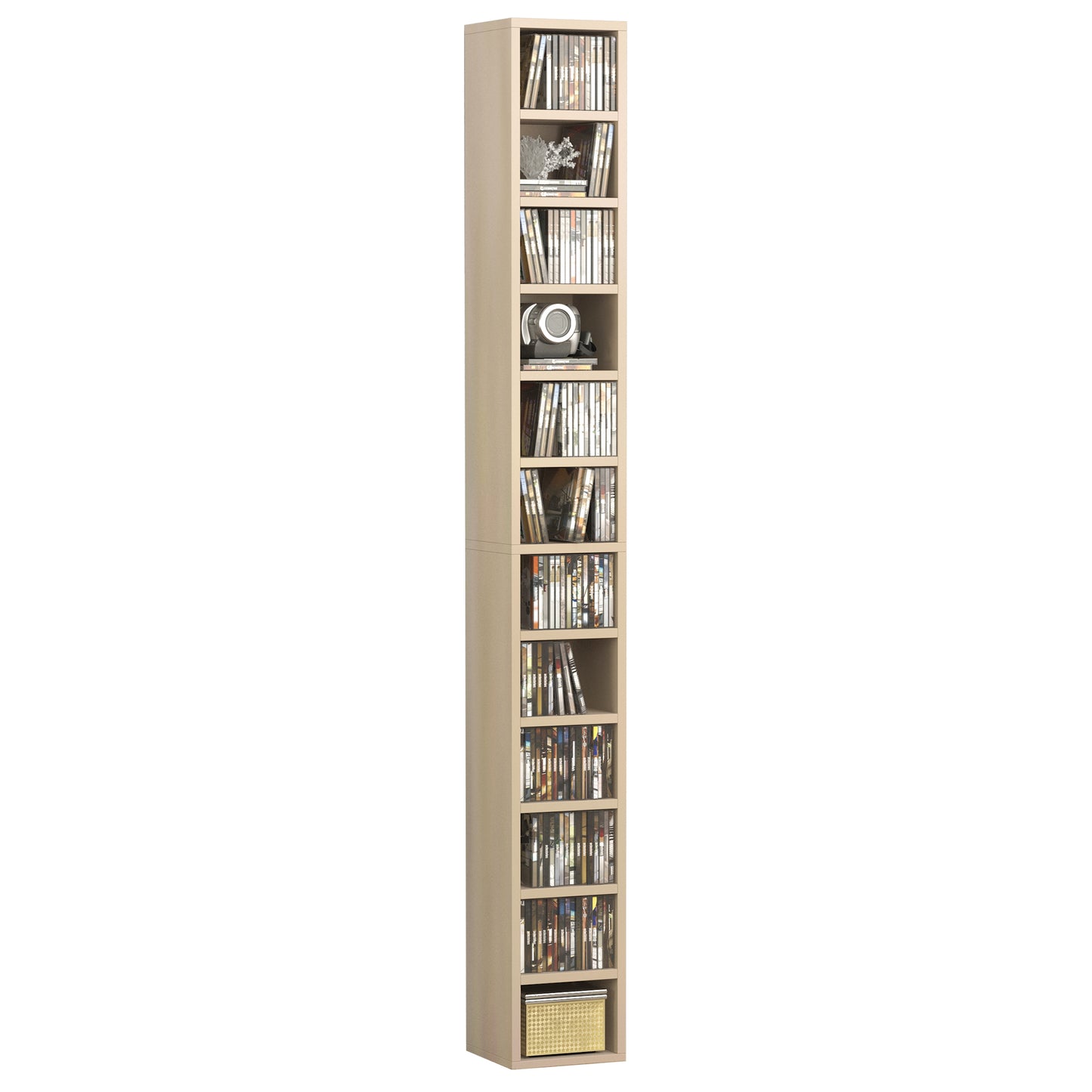 HOMCOM 12-tier Media Storage Cabinet 204 CDs Shelf Tower Multimedia Organizer Rack Stand Bookcase Display Unit