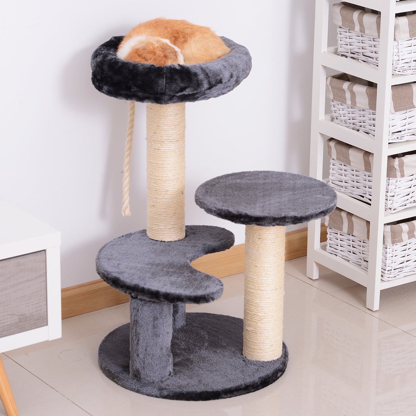 PawHut Cat Tree Kitty Scratcher Kitten Activity Center, Ø40x65H cm-Grey