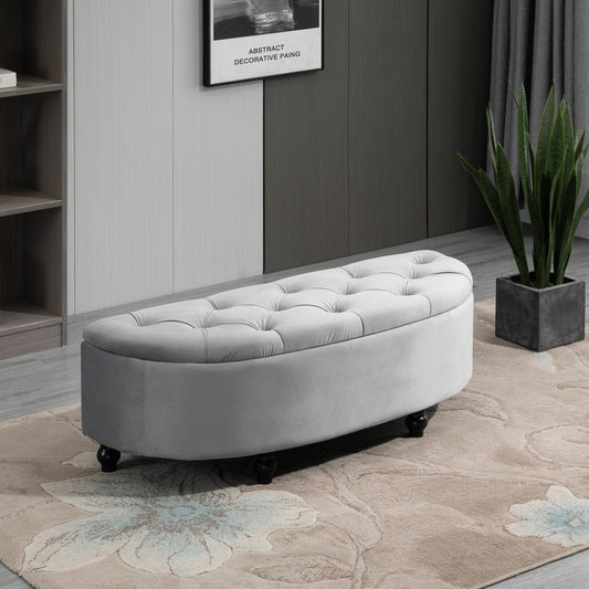 HOMCOM Storage Ottoman Bench Tufted Upholstered Footrest Stool with Rubberwood Legs