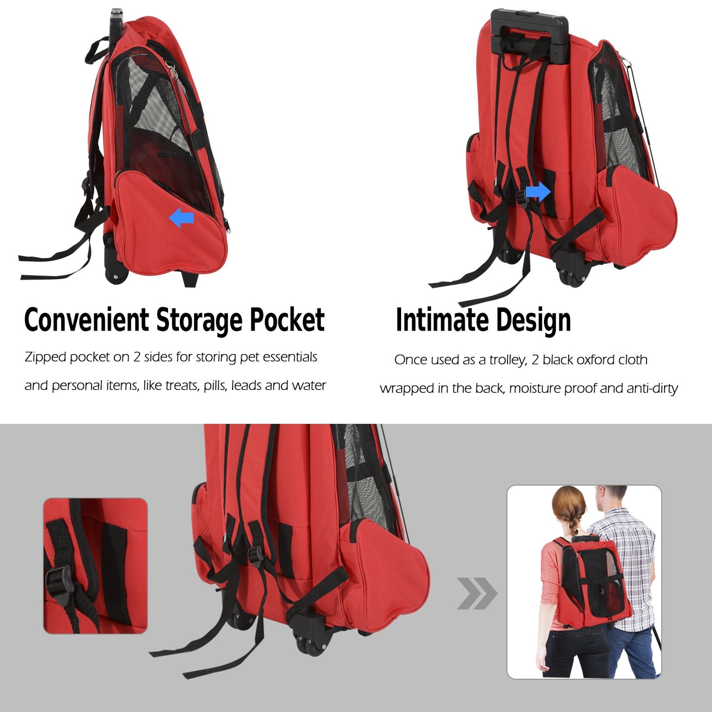 Pawhut Travel Backpack w/ Trolley, Steel Wire Frame-Red