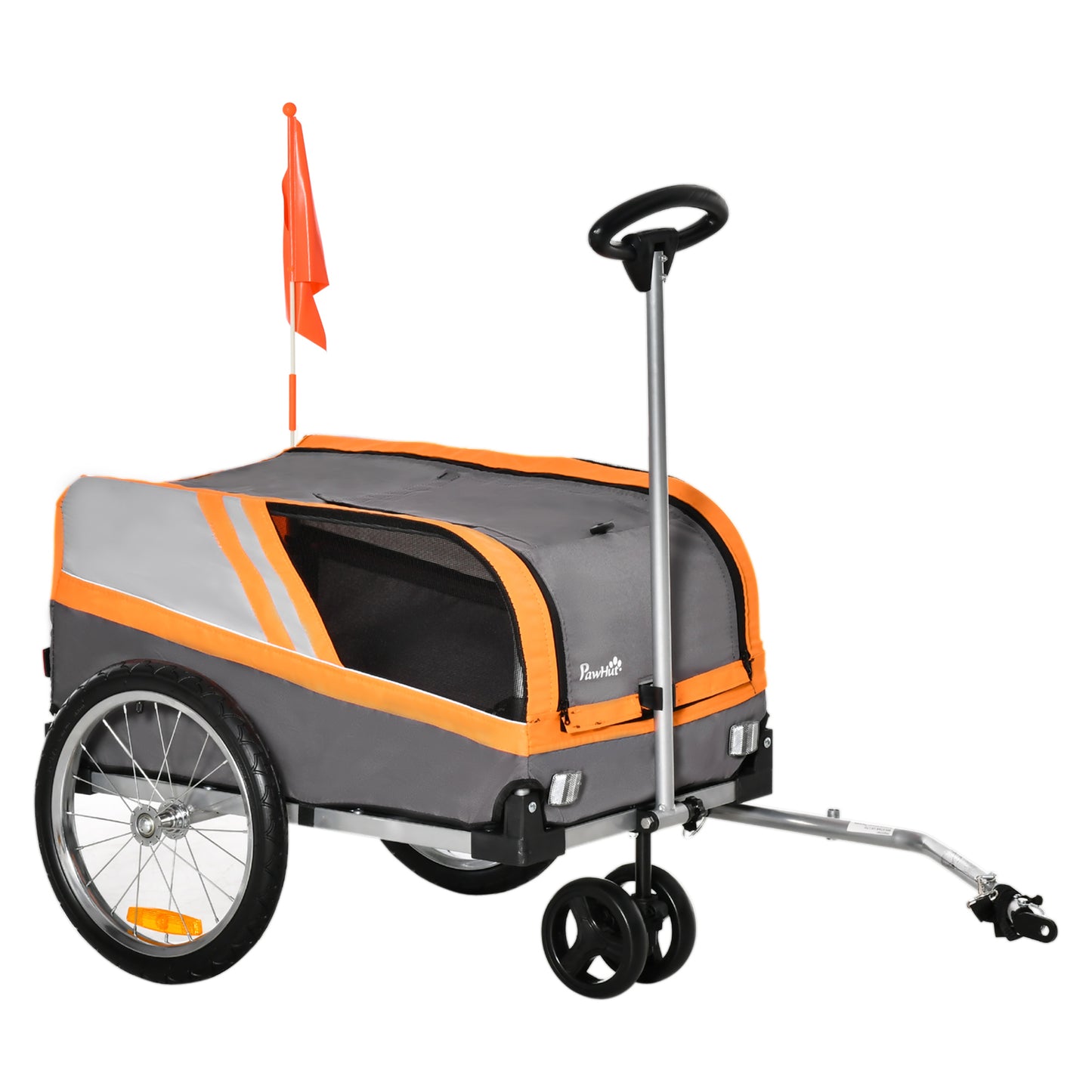 PawHut Dog Bike Trailer Two-In-One Pet Trolley Stroller Cart Bicycle Carrier Orange