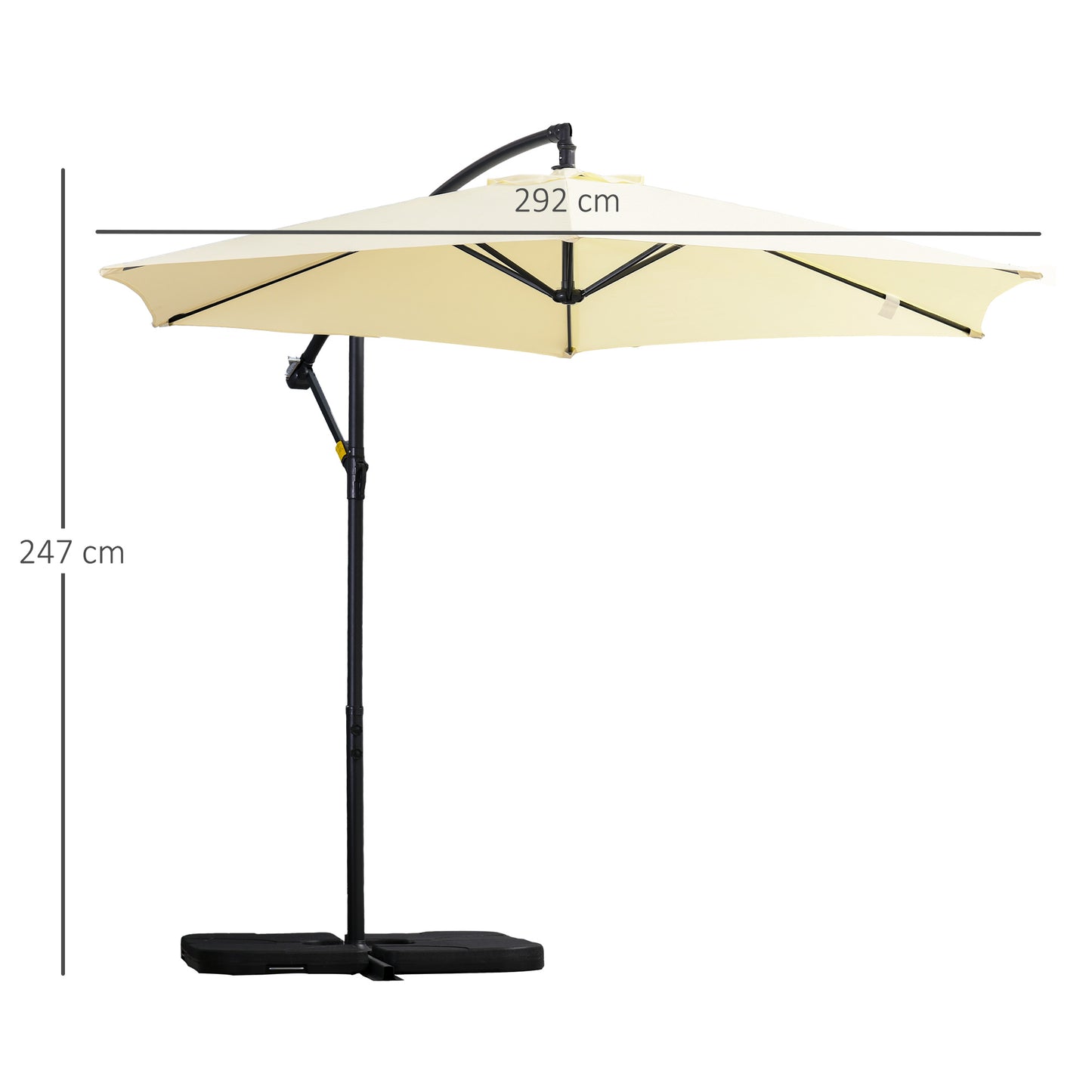 Outsunny 3(m) Garden Parasol Sun Shade Banana Umbrella Cantilever w/ Weight Beige