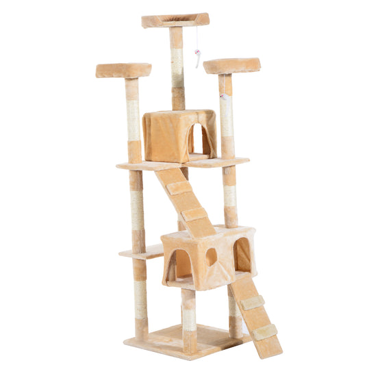 PawHut 170cm Cat Tree Kitten Kitty Scratcher Post Climbing Tower Activity Center House-Cream