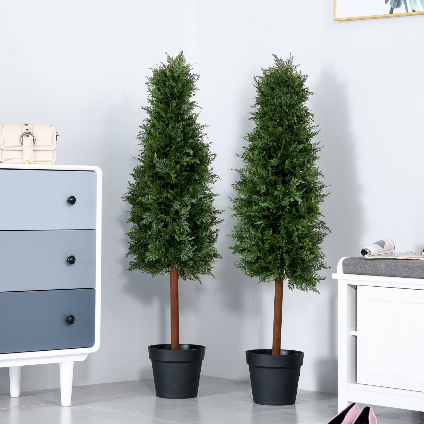 Outsunny Set Of 2 120cm/4FT Artificial Cedar Pine Trees Decorative Cypress Plant Fake Conifer Tree w/ Heavy Pot Indoor Outdoor Home Office