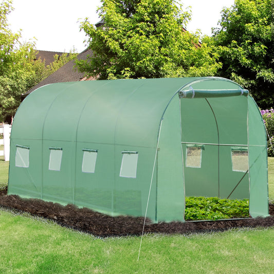 Outsunny 4x2 m Polytunnel Walk-in Greenhouse with Zip Door and Windows