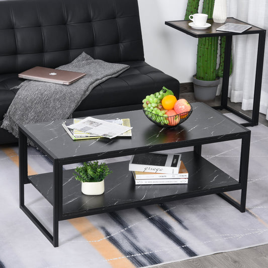 HOMCOM Faux Marble Steel Frame Coffee Table Black