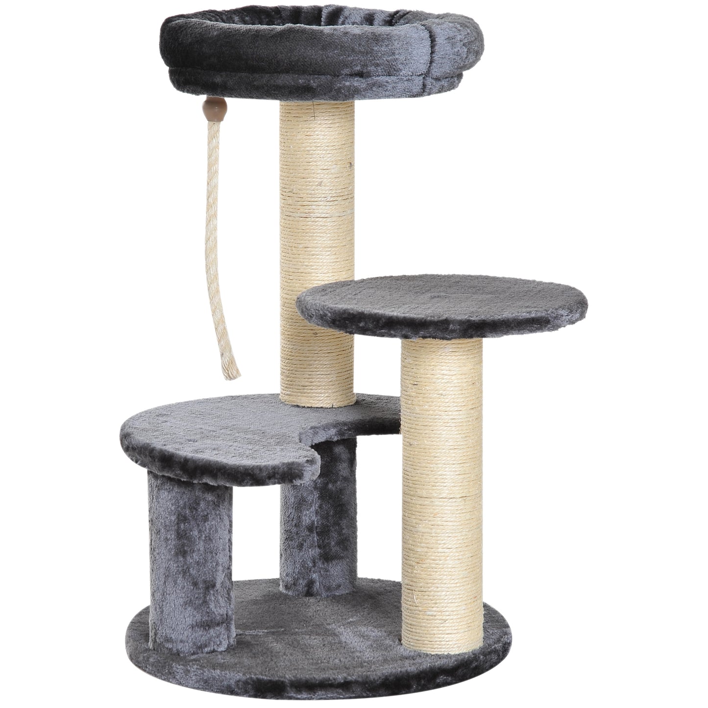 PawHut Cat Tree Kitty Scratcher Kitten Activity Center, Ø40x65H cm-Grey